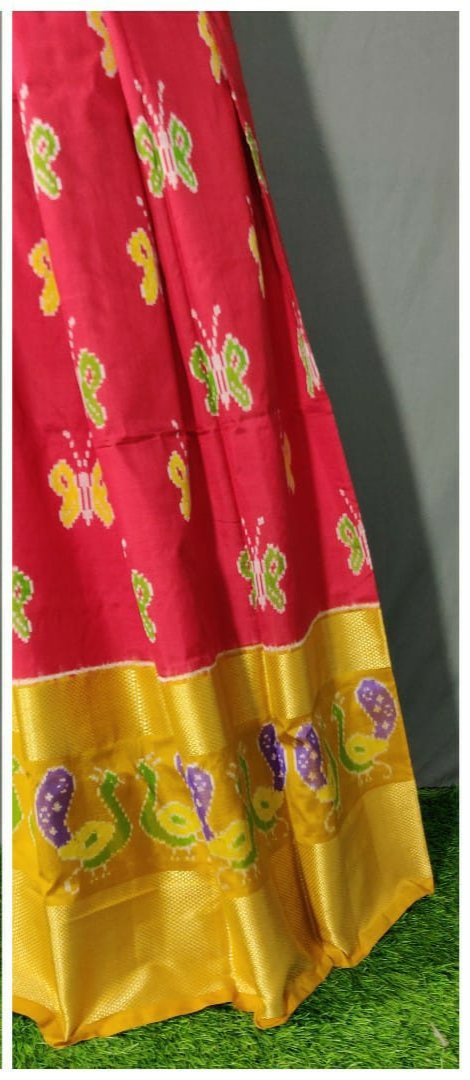 Yellow and Red Ikkat Pure Silk Lehenga
