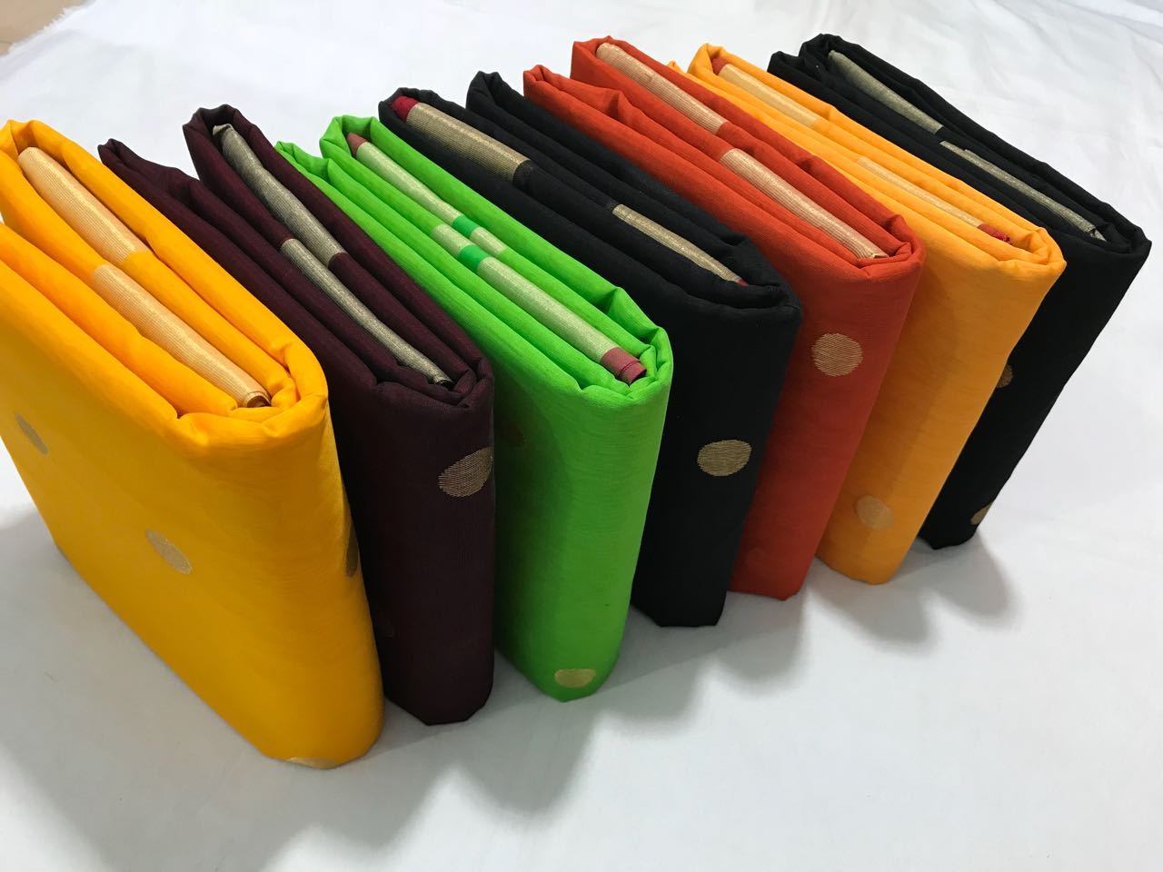 Yellow with Golden Dot Designed Zari Border Chanderi Silk Saree