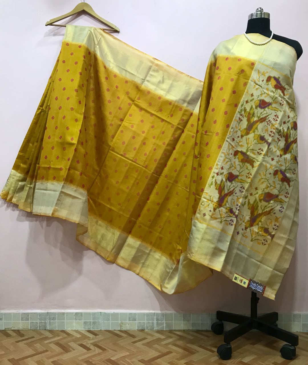 Yellow with White Bird Designed Pallu Patola Silk Saree-PPSRE-030