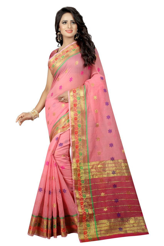 Zalak Peach Banarasi Jacquard Silk Saree-SRP-JS-15 light pink coloured partywear saree