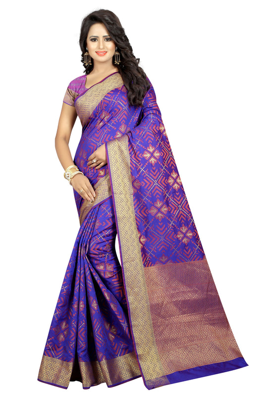 Zalak Purple Banarasi Jacquard Silk Saree-SRP-JS-17 purple coloured saree with golden borders