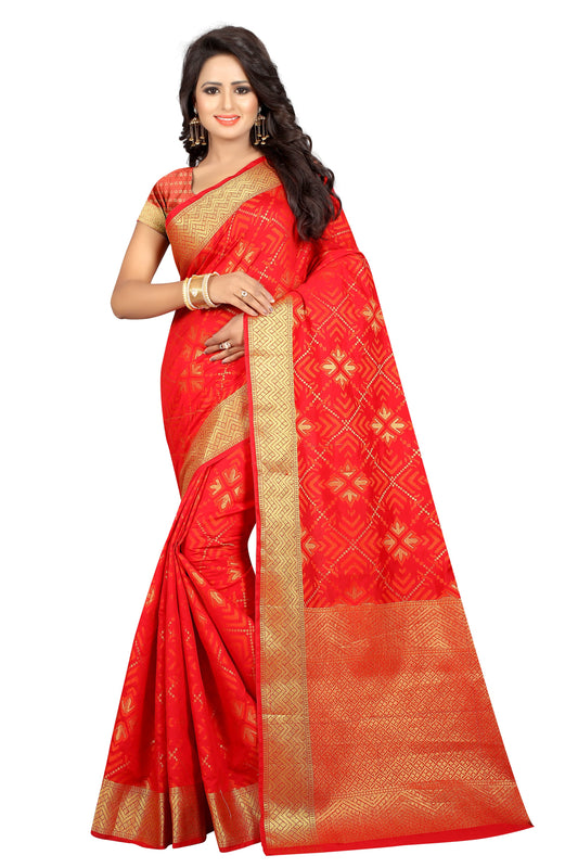 Zalak Red Banarasi Jacquard Silk Saree-SRP-JS-18 red coloured saree for traditional use