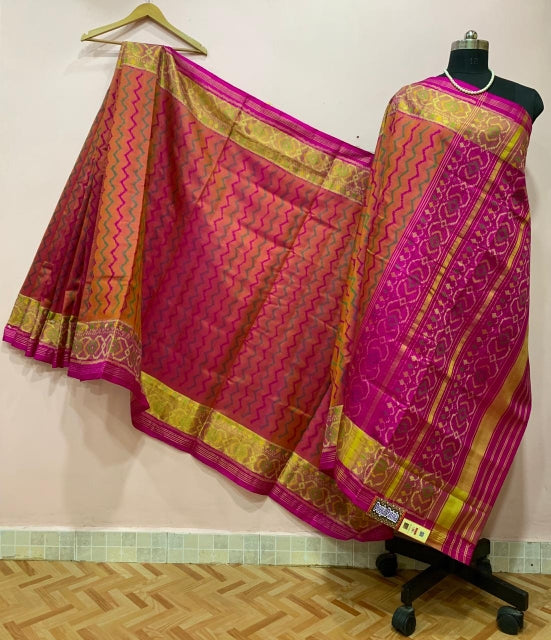 Orange with Pink Wave Designed Patola Silk Saree-PPSRE-042