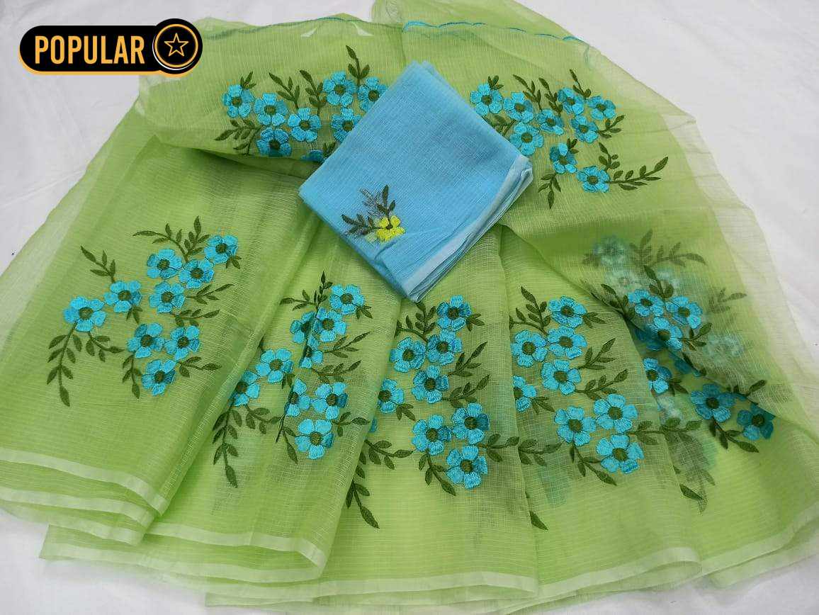 Green with Skyblue Kota Doria Saree