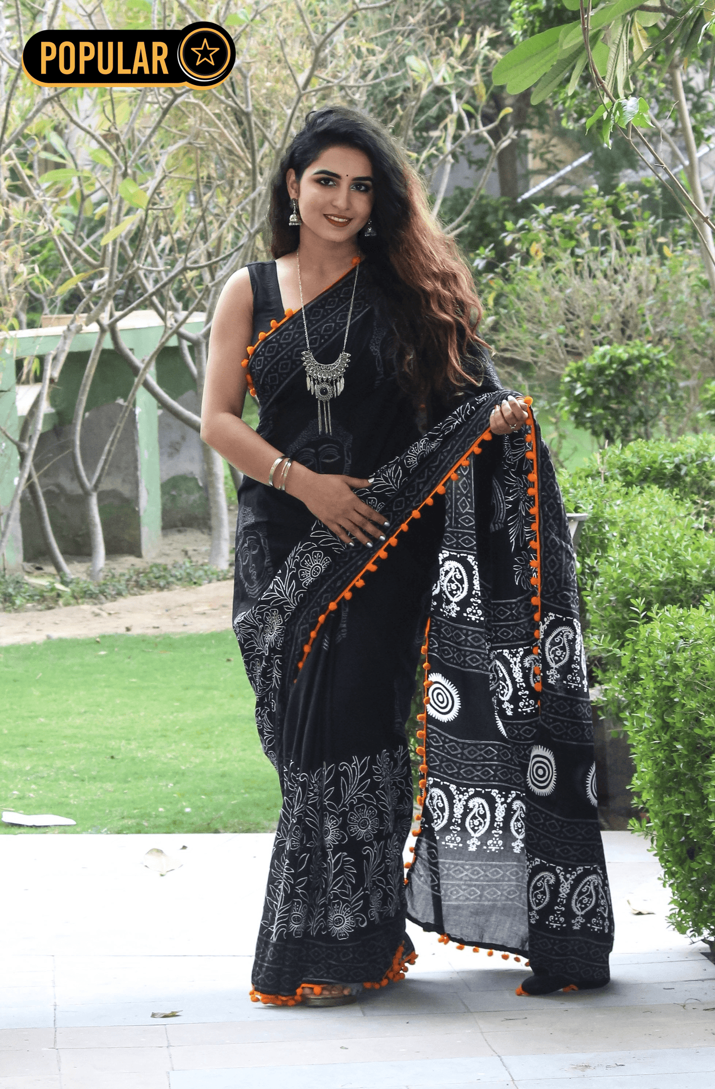 Quirky Black Cotton Saree