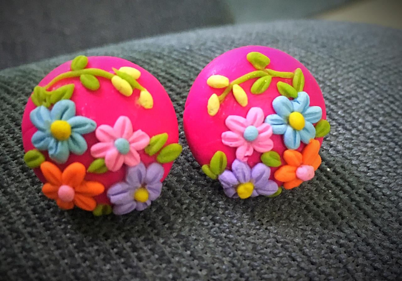 Colorful Flower Round Polymer Clay Earrings