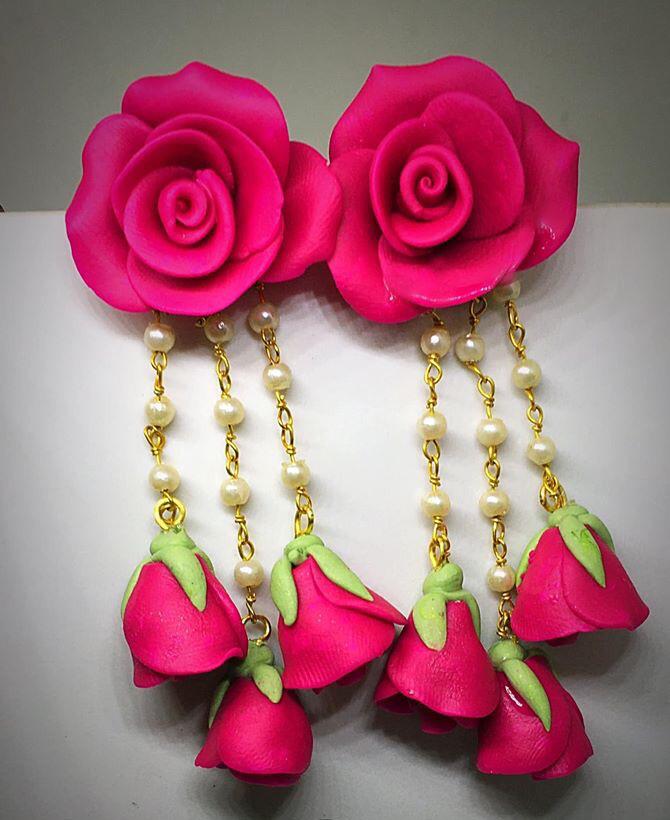 Magenta Pink Sunflower Polymer Clay Earrings