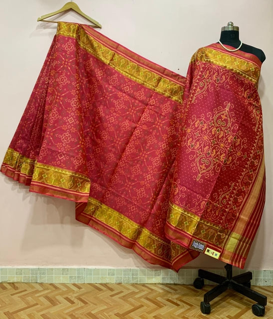 Pink Alpana Designed with Golden Border Patola Silk Saree-PPSRE-003