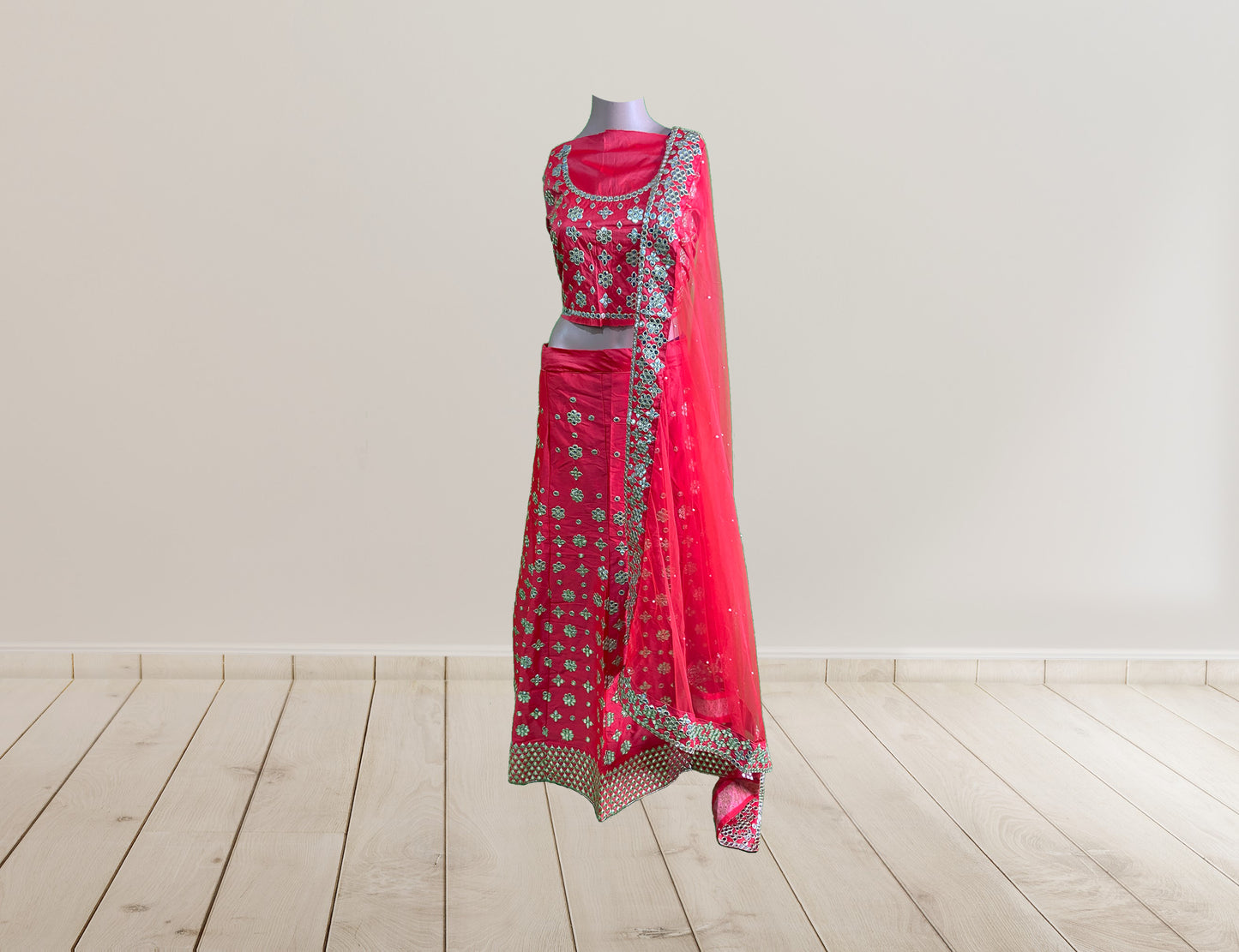 Rudra creation Semi Stitched Satin Embroidered Work Bridal Lehenga choli
