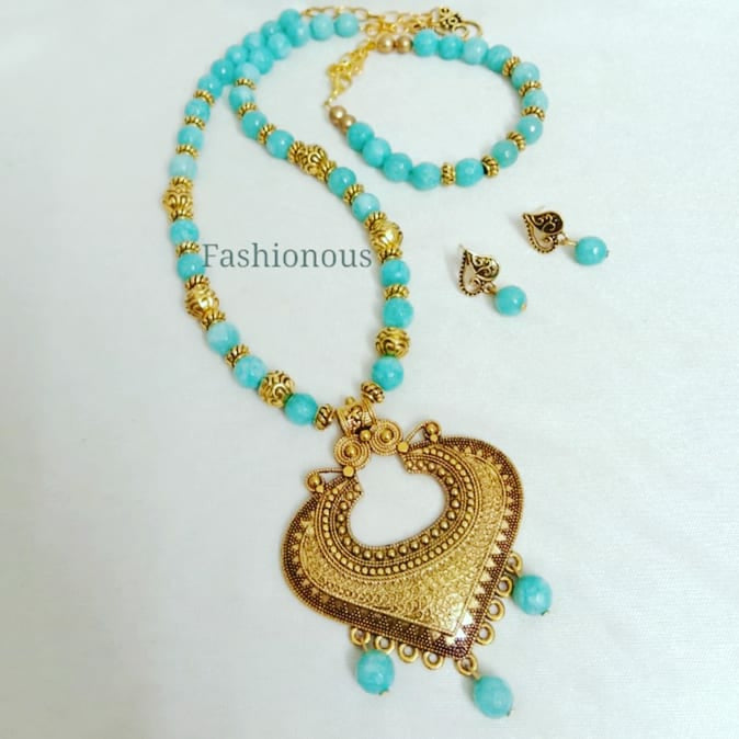 Semi-Precious Long-Necklace with Pendant-SMPLN01