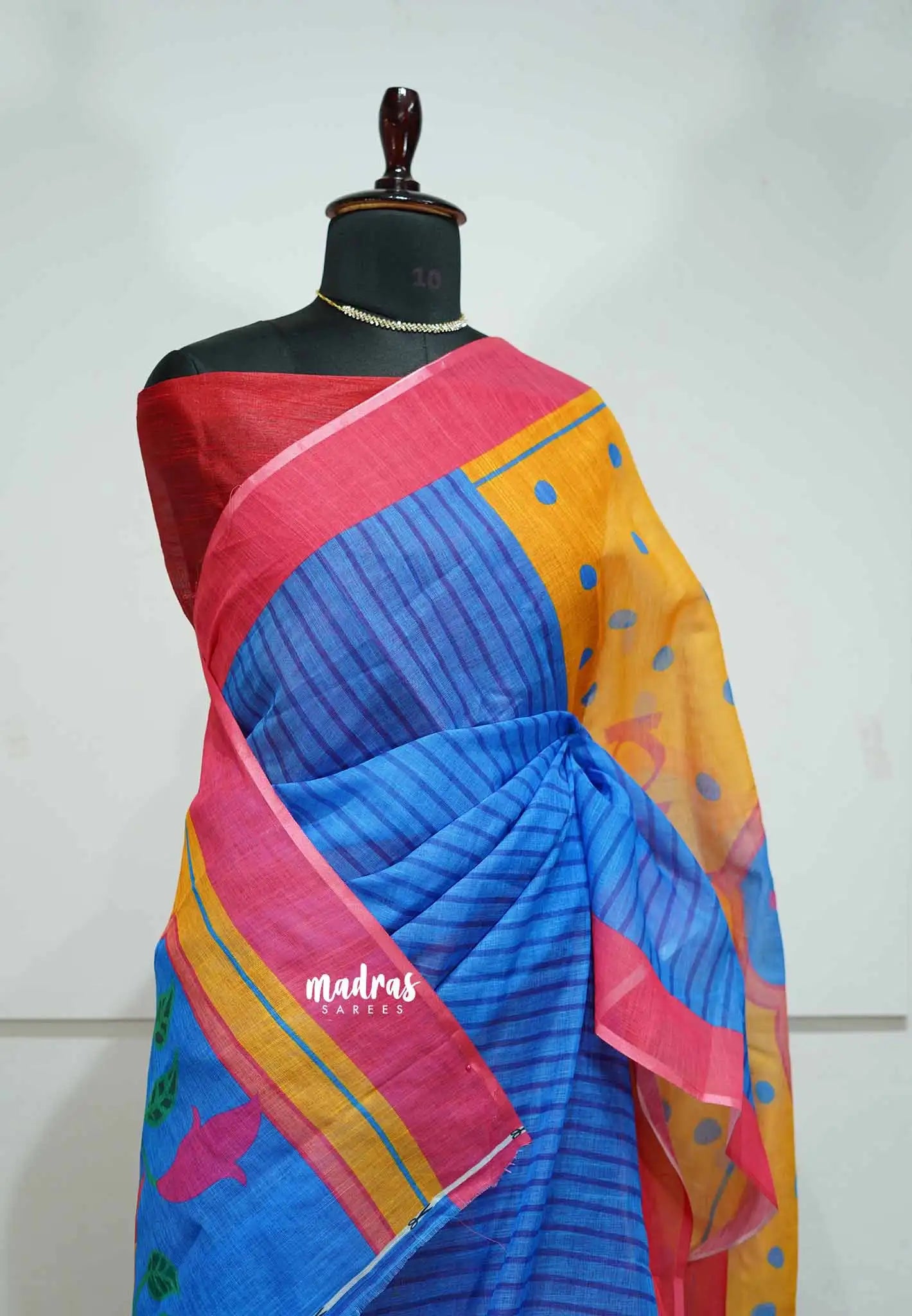 Vibrant blue - Soft Linen Cotton Saree