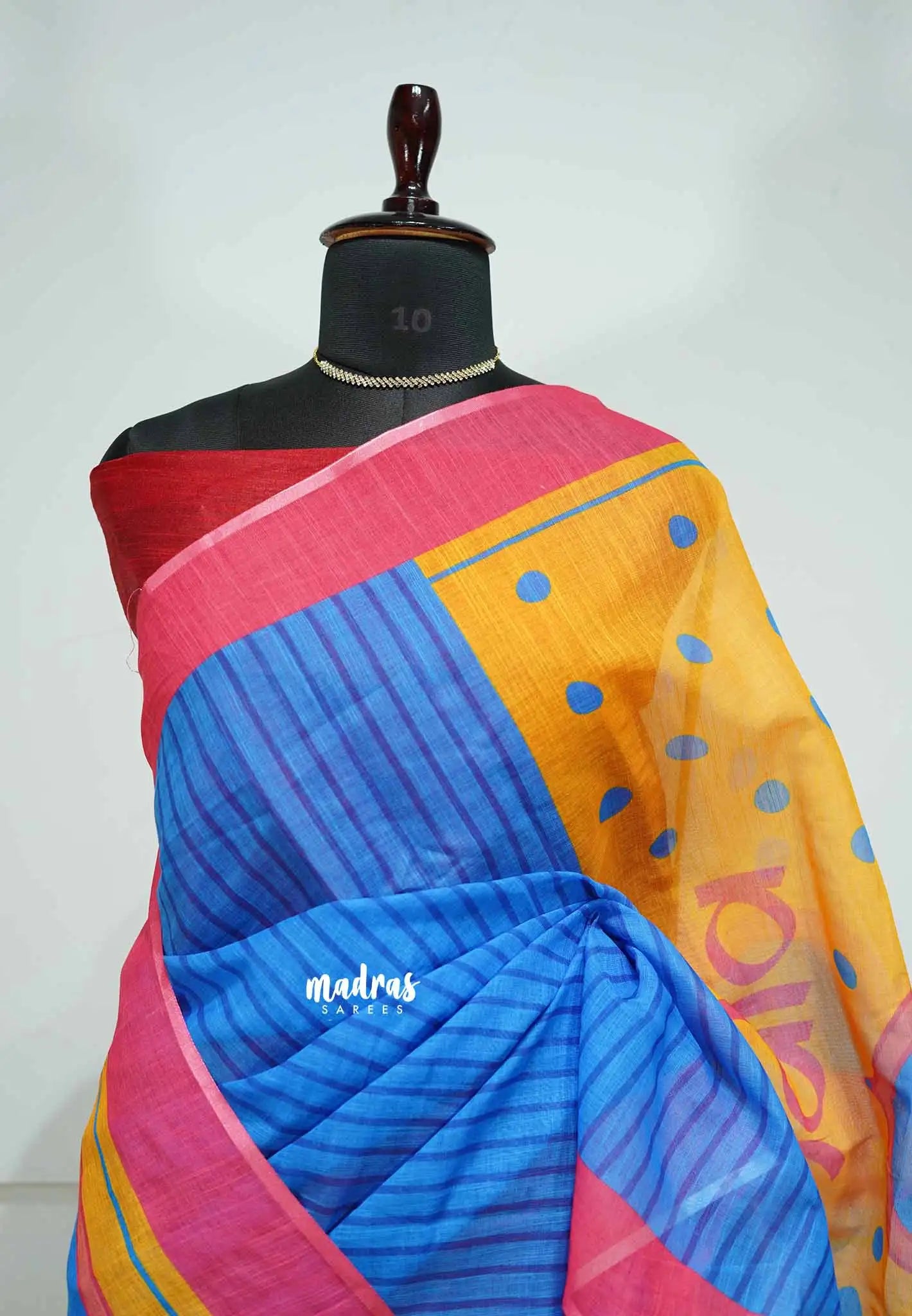 Vibrant blue - Soft Linen Cotton Saree