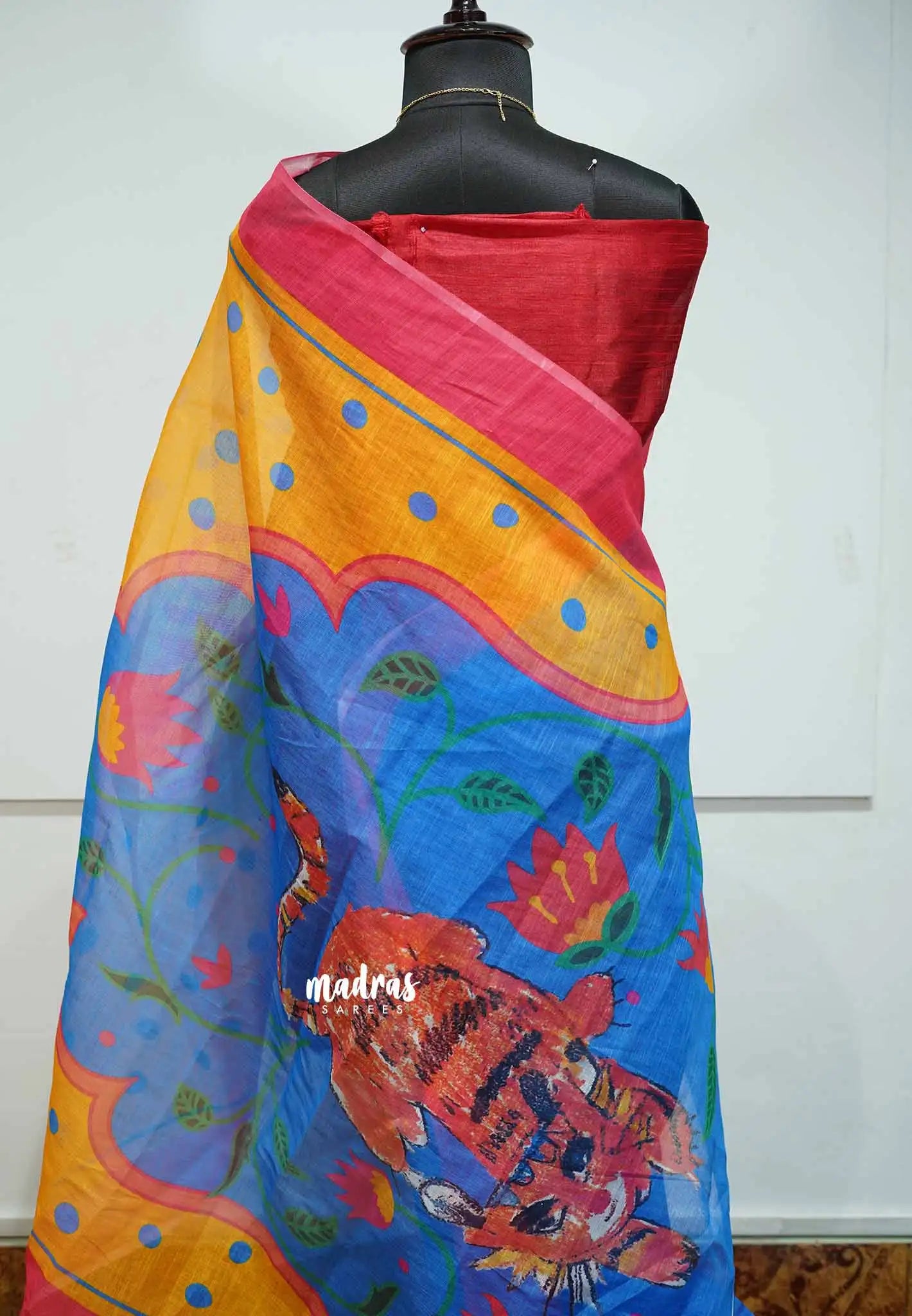 Vibrant blue - Soft Linen Cotton Saree
