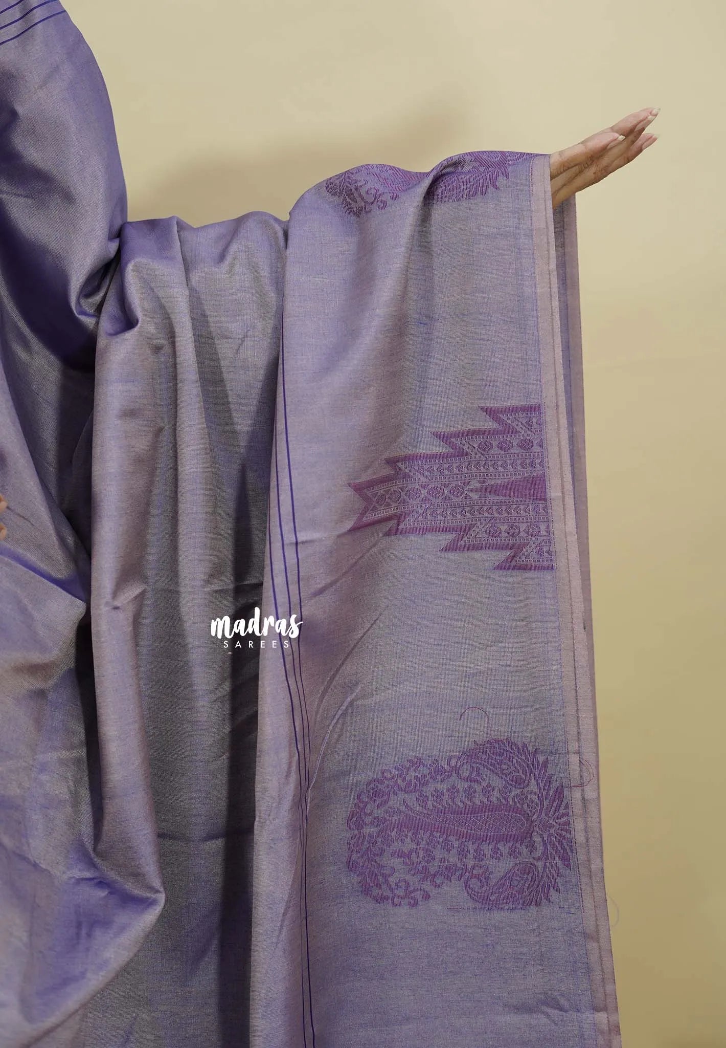 Dualshade Lavender  - Ahimsa - 120 count Pure mercerized silk cotton Saree with temple and mango border