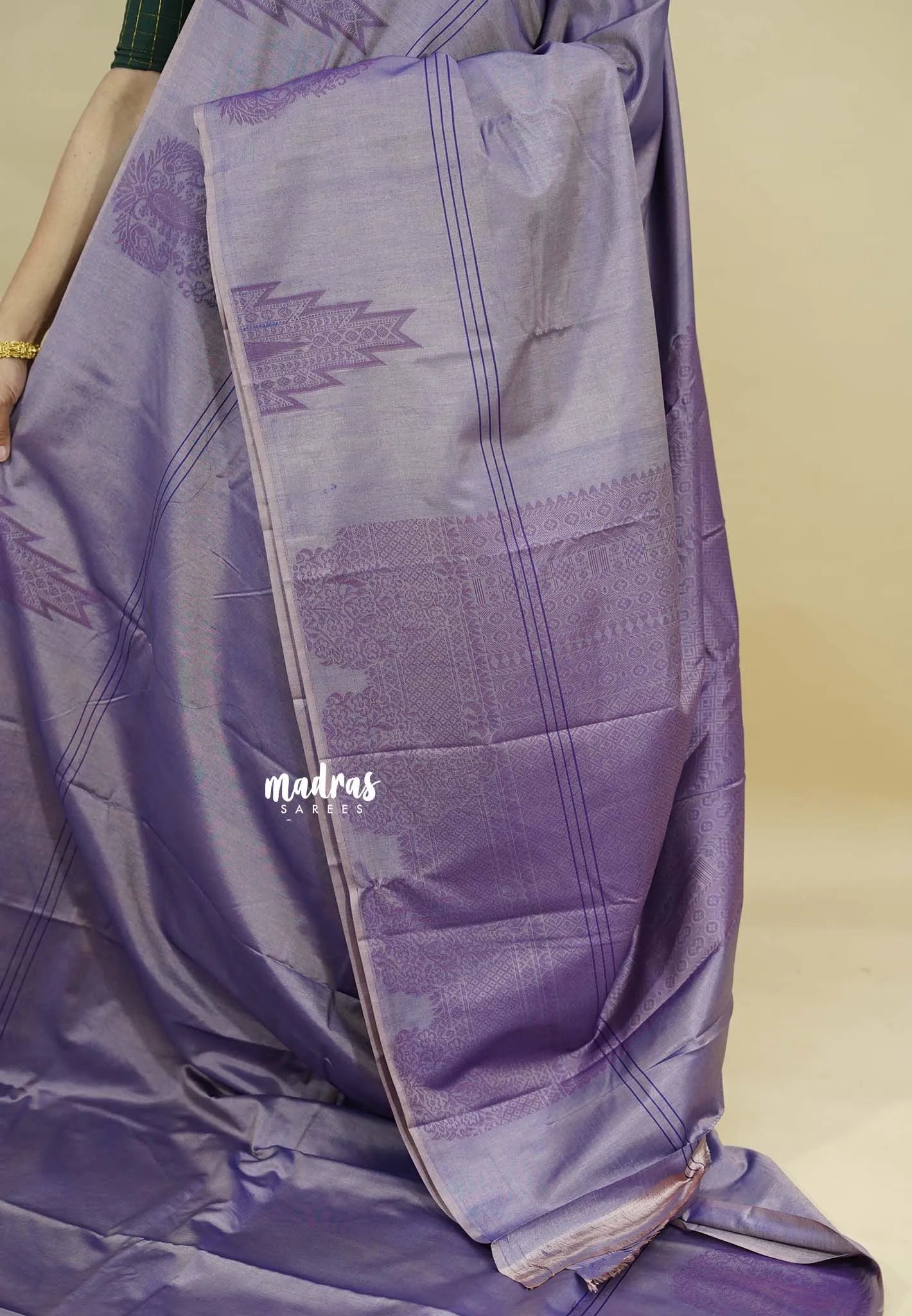 Dualshade Lavender  - Ahimsa - 120 count Pure mercerized silk cotton Saree with temple and mango border
