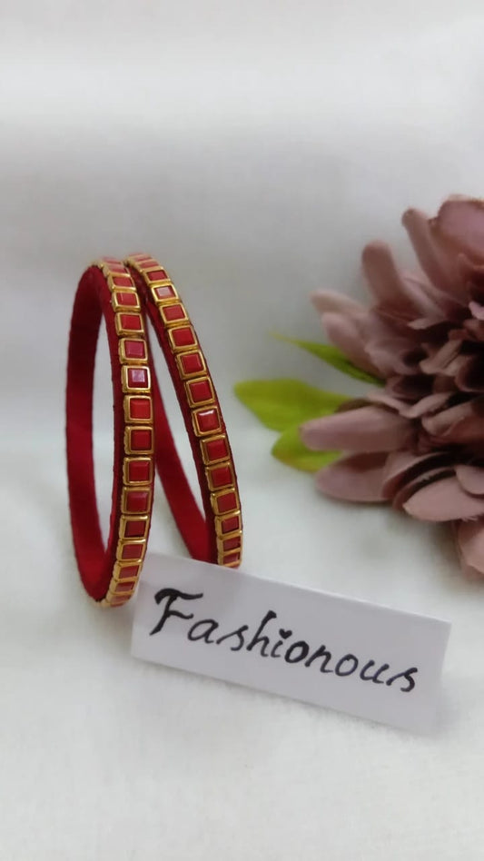 Red Silk Thread Kundhan bangles - BNG011