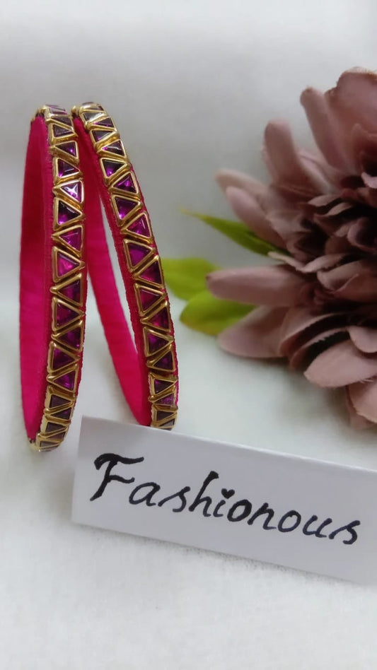 Pretty in Pink: Asymmetrical Triangle Kundhan Bangle - BNG024