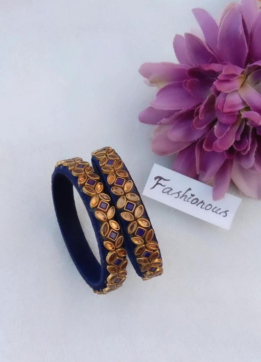 Navy Nostalgia: Semi Kundhan Navy Silkthread Bangle - BNG035