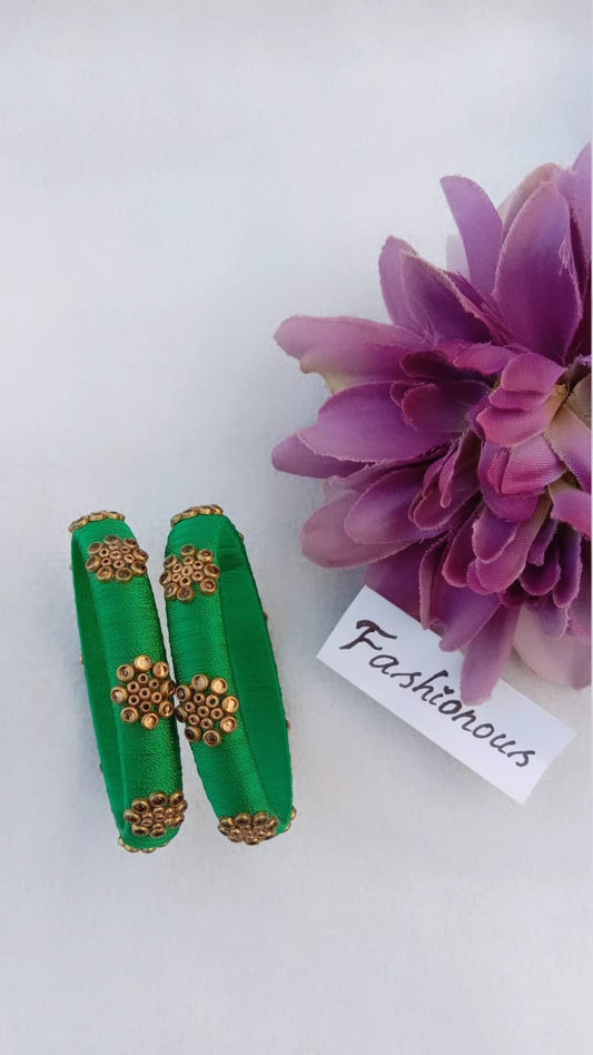 Forest Fern: Kundhan Green Semi Bangle - BNG036
