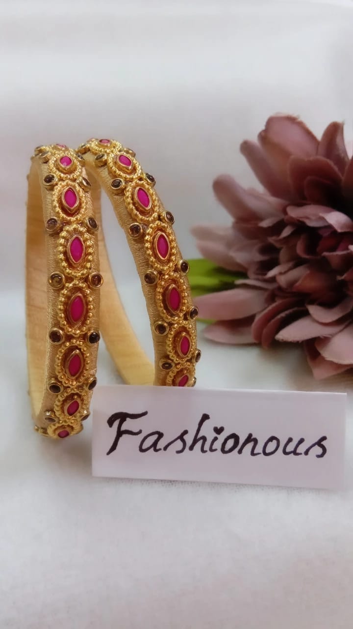 Vermilion Vibes: Golden Shaped Kundhan Bangle - BNG038