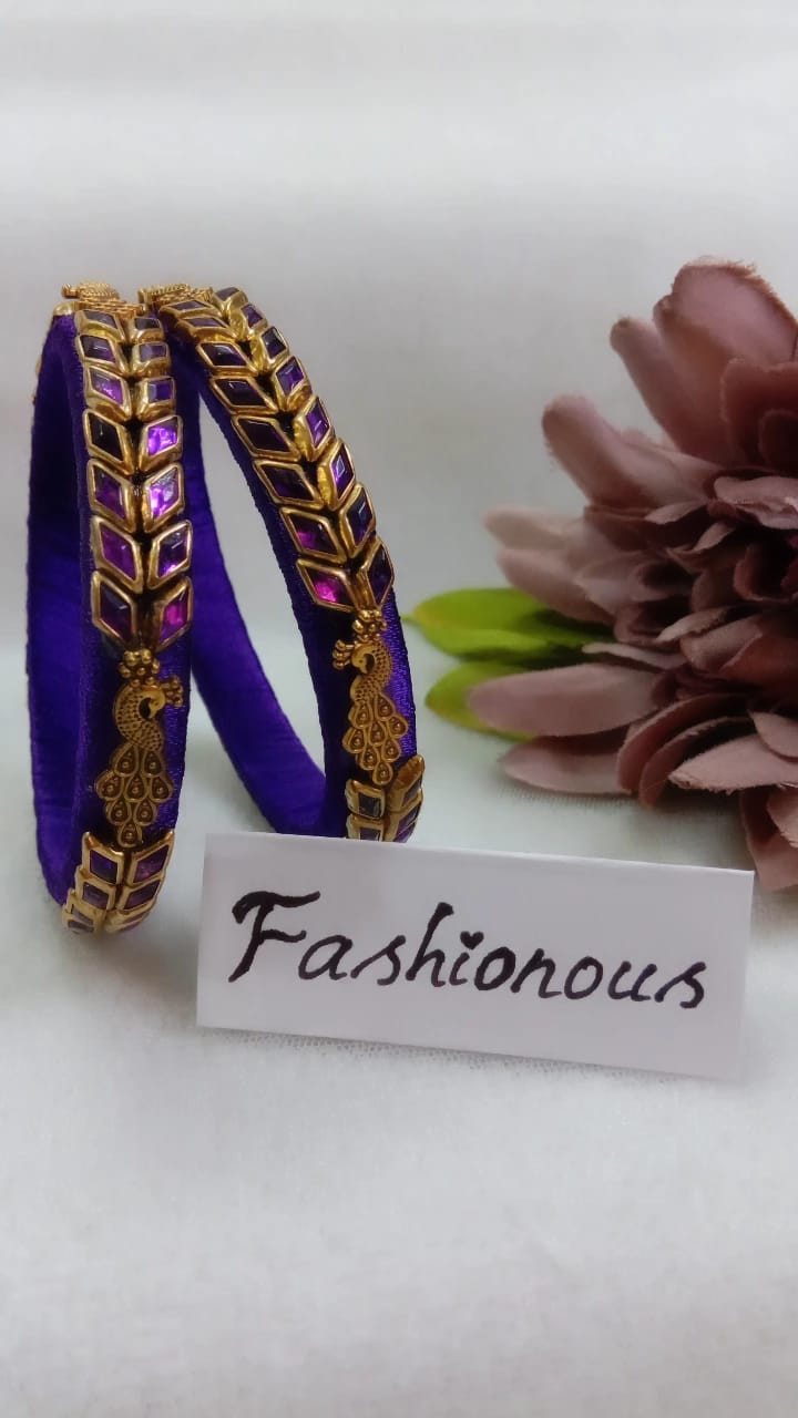 Lavender Lushness: Floral Glassy Kundhan Bangle - BNG044