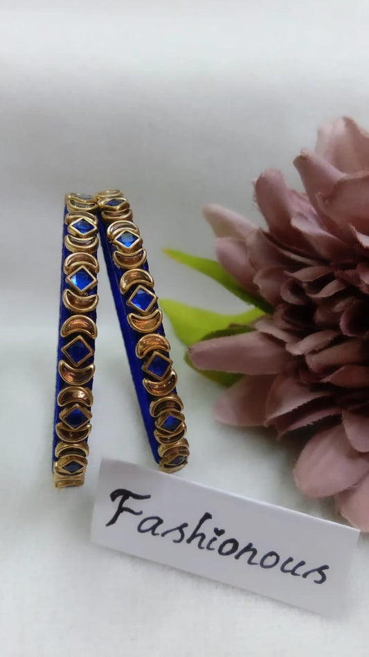 Sapphire Sparkle: Blue-Gold Dual Lamp Bangle - BNG018