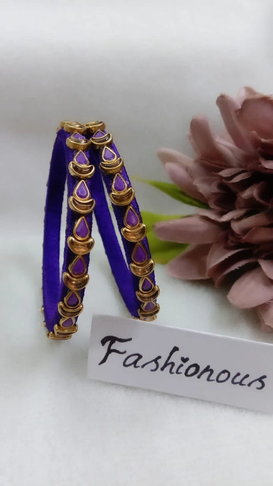 Ethereal Elegance: Violet Silkthread Kundhan Bangle - BNG023