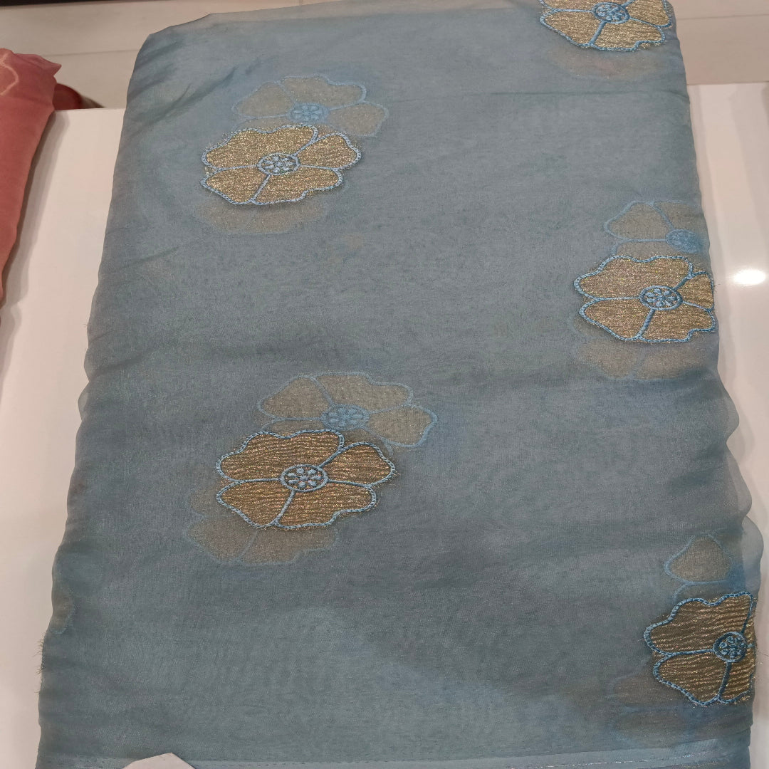 Blue Organza Without Border Fabric
