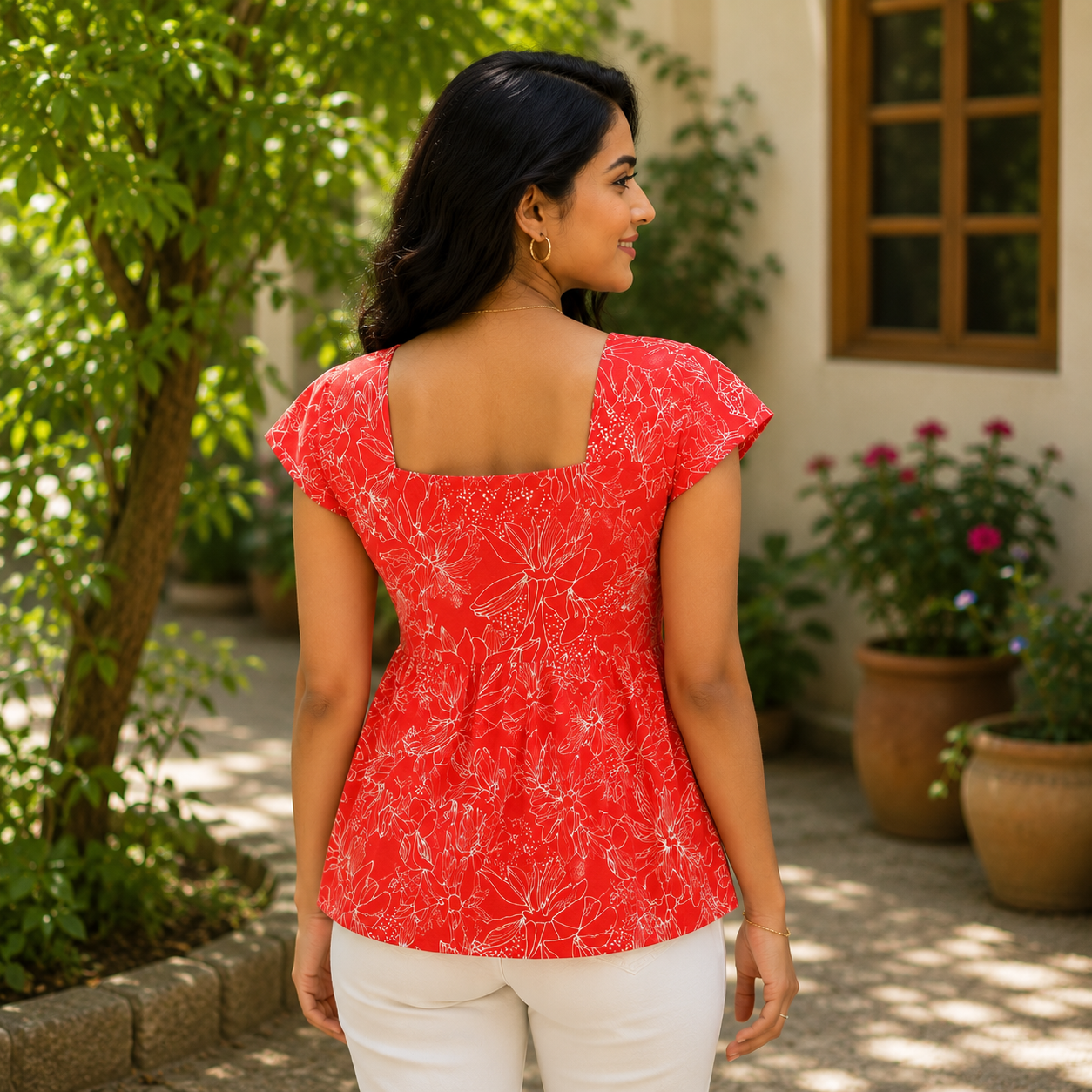 Fashionous Coral Bloom Peplum Top – Floral Print Cotton Top 🌺