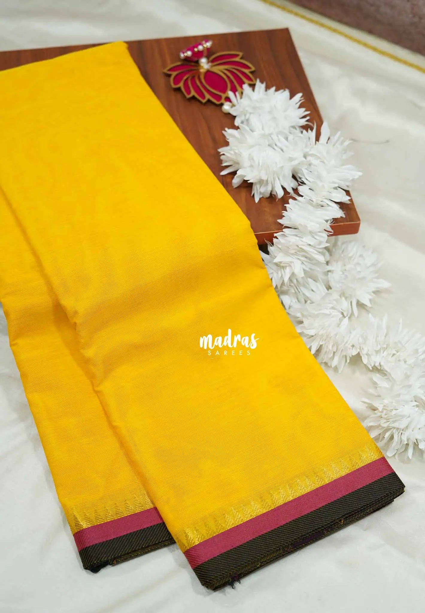 Silk Cotton Saree - yellow color 6 mtr length