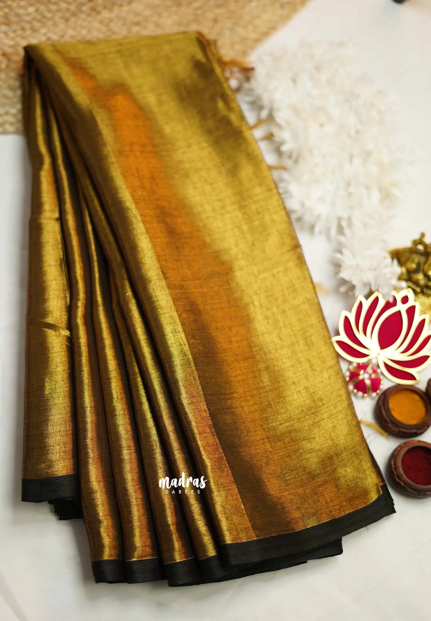 Gold Tissue  with black skirt border - Vani Bhojan saree - Madras Sarees 