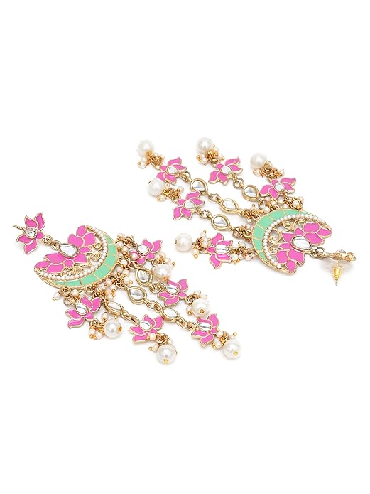 Lotus Design Kundan Dangler Earrings - DWER004