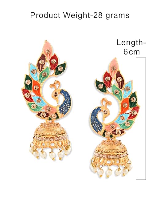 Pretty Peacock Jhumka with artificial stones - DWER005