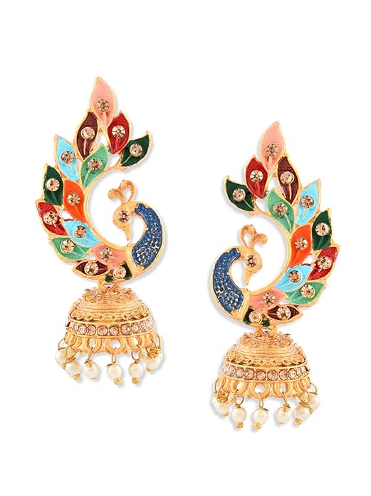 Pretty Peacock Jhumka with artificial stones - DWER005