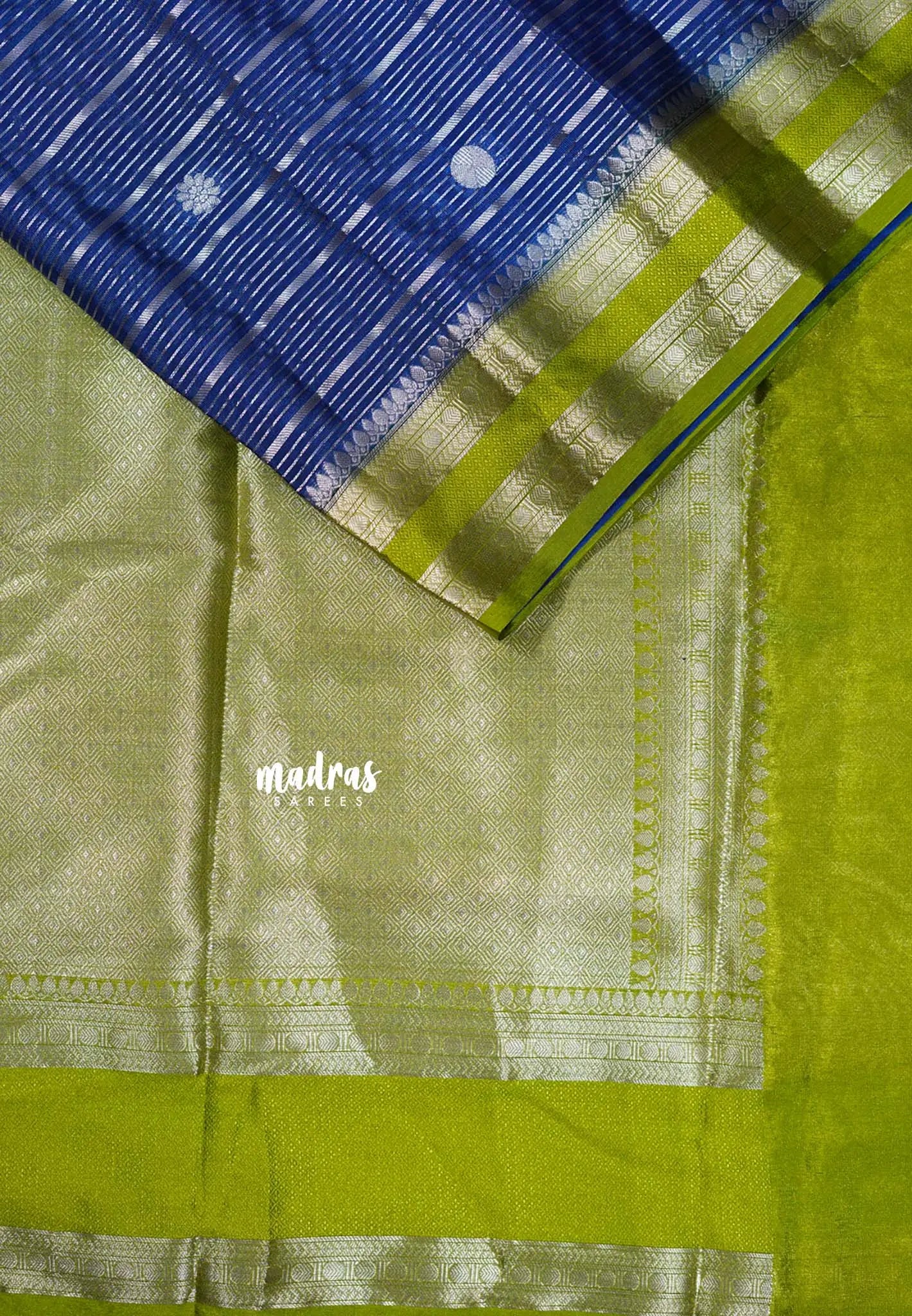 Royal Blue - Durga- Banarasi soft Cotton silk Saree zari lines weaving with rettapet border