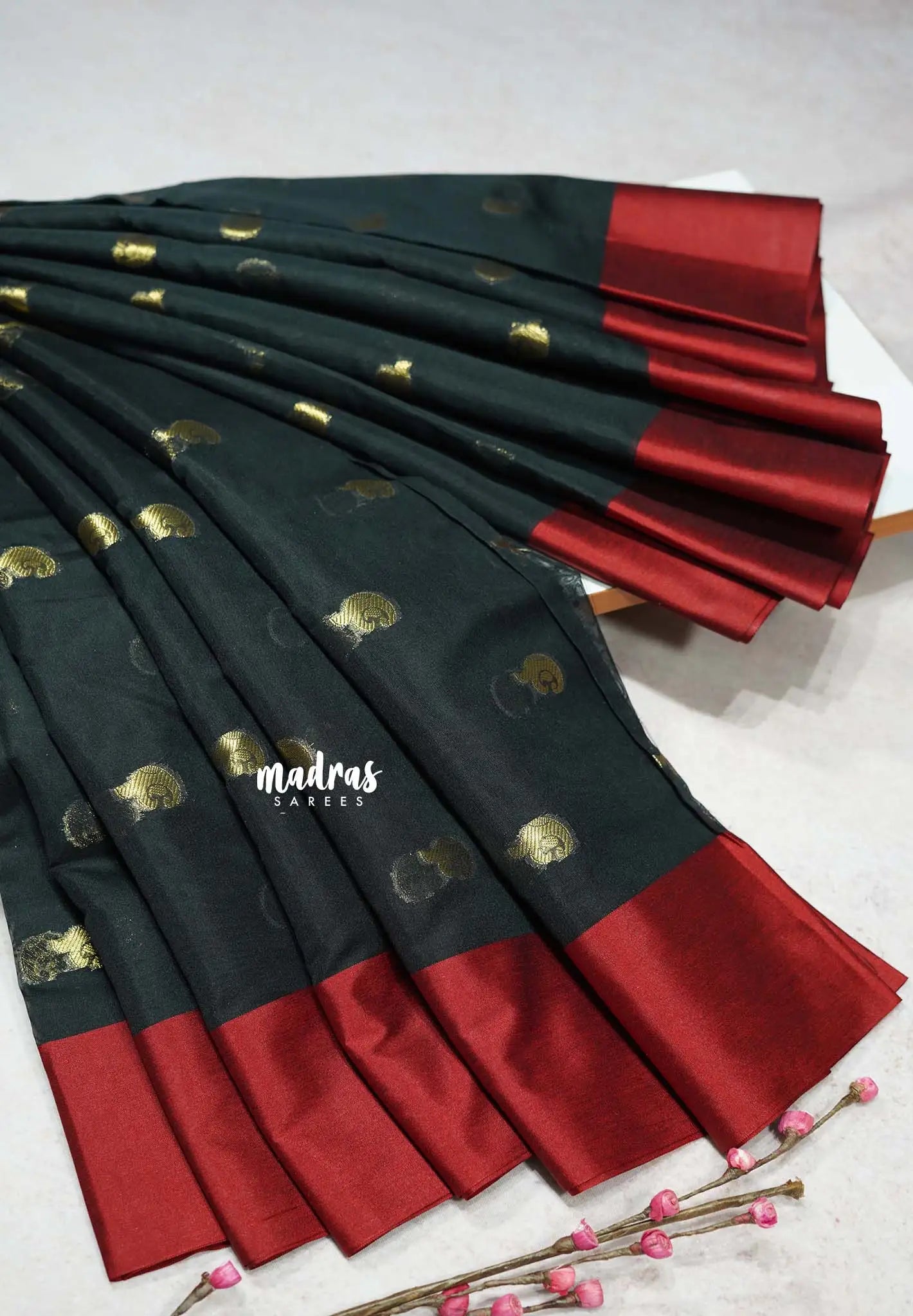 Moonless Magic - Durga - Banarasi soft cotton silk Saree with buttas