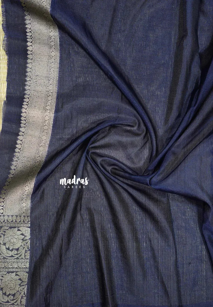 Regal Navy Blue - Durga - Traditional Banarasi warm silkcotton saree