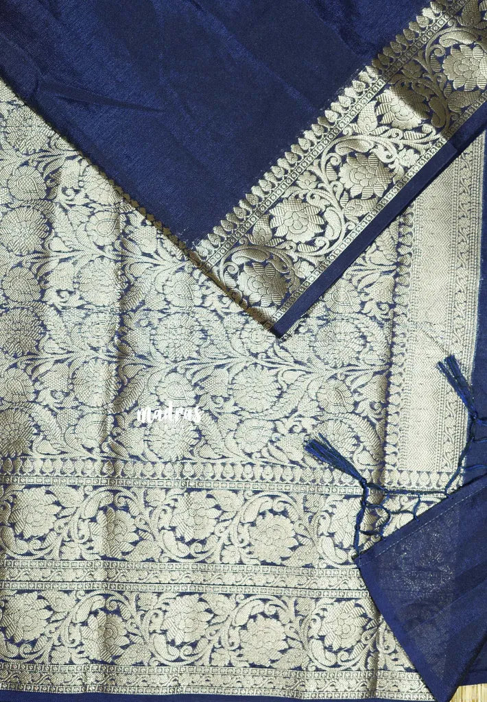Regal Navy Blue - Durga - Traditional Banarasi warm silkcotton saree