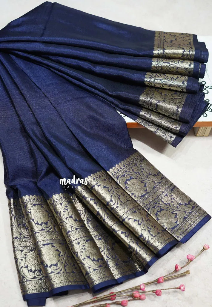 Regal Navy Blue - Durga - Traditional Banarasi warm silkcotton saree