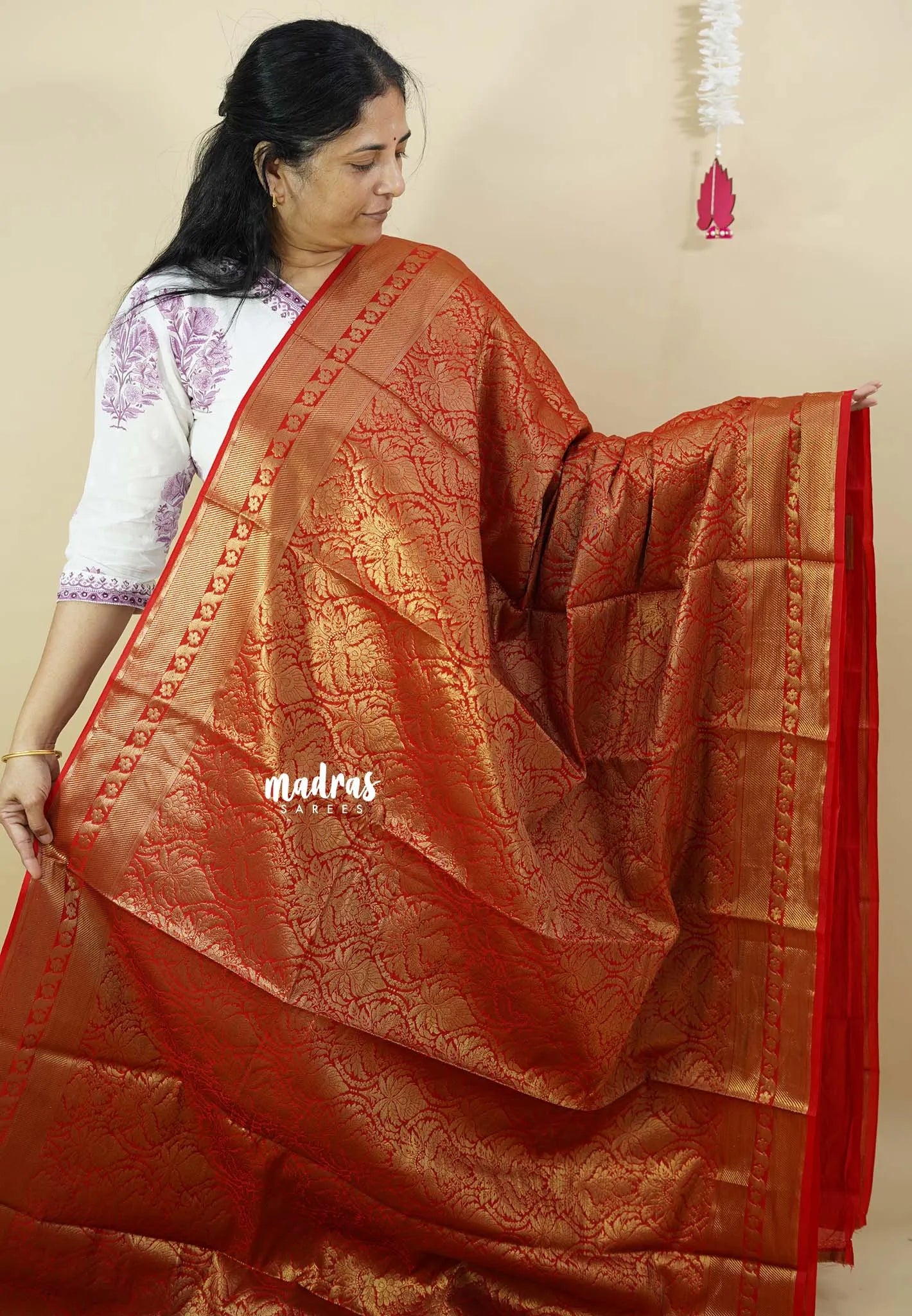 Classic Red - Durga - Banarasi Cotton silk Saree full weaving body