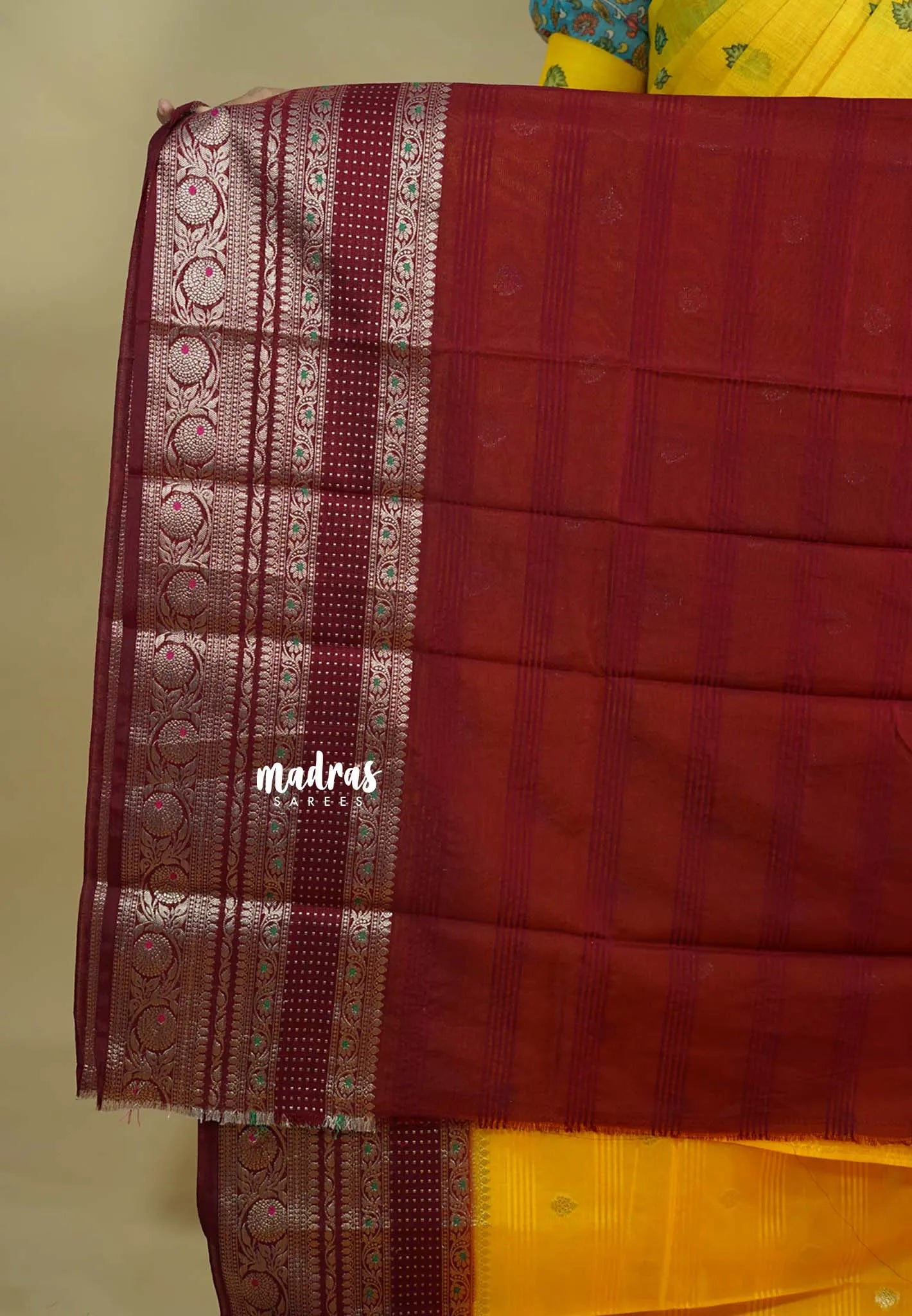 Mango Yellow - Durga - Banarasi soft warm silk cotton Saree with zari border