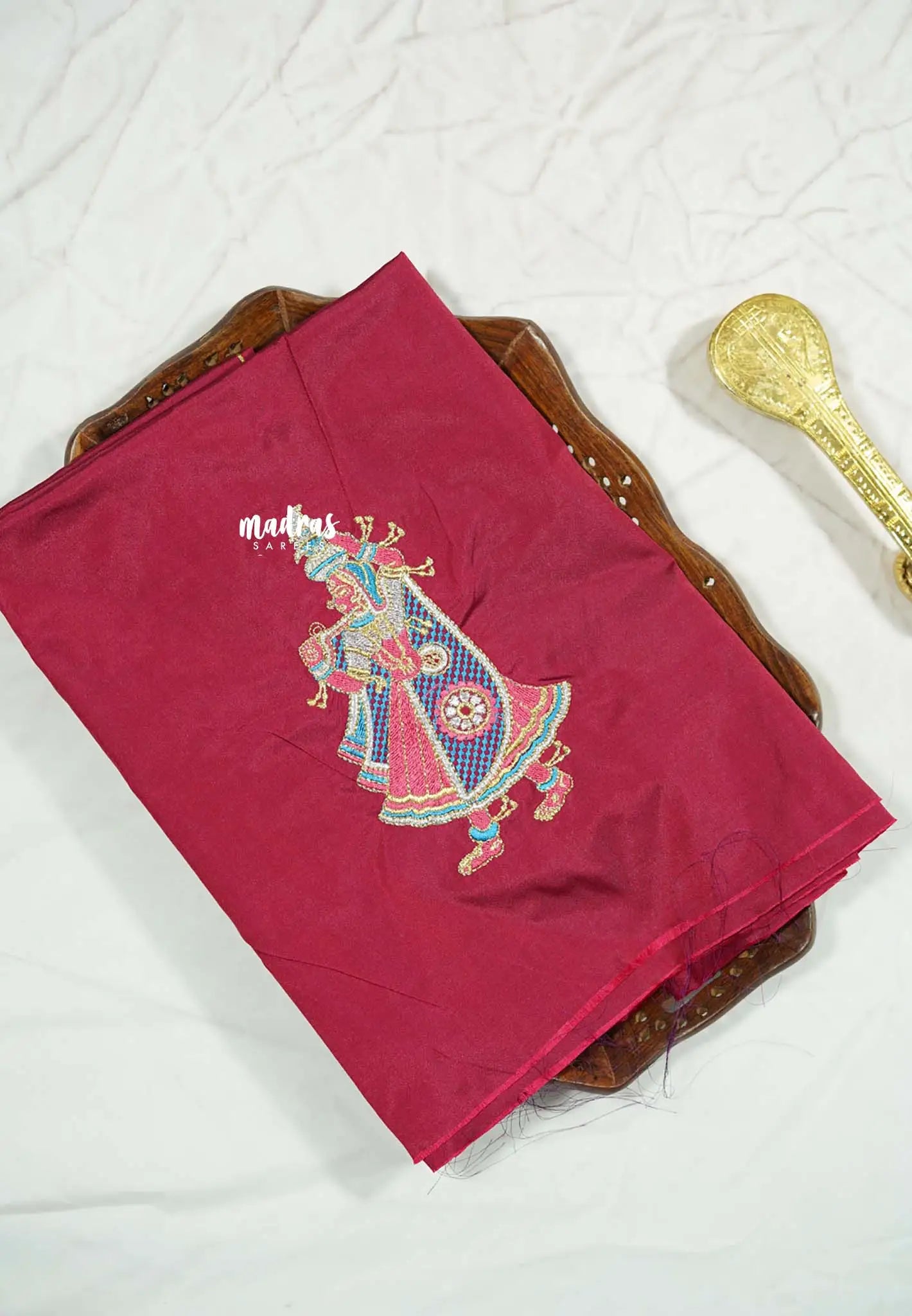 Beet red - Mayuri - 1 mtr Silk Cotton Embroidered Blouse Piece – Rajasthani Woman Motif