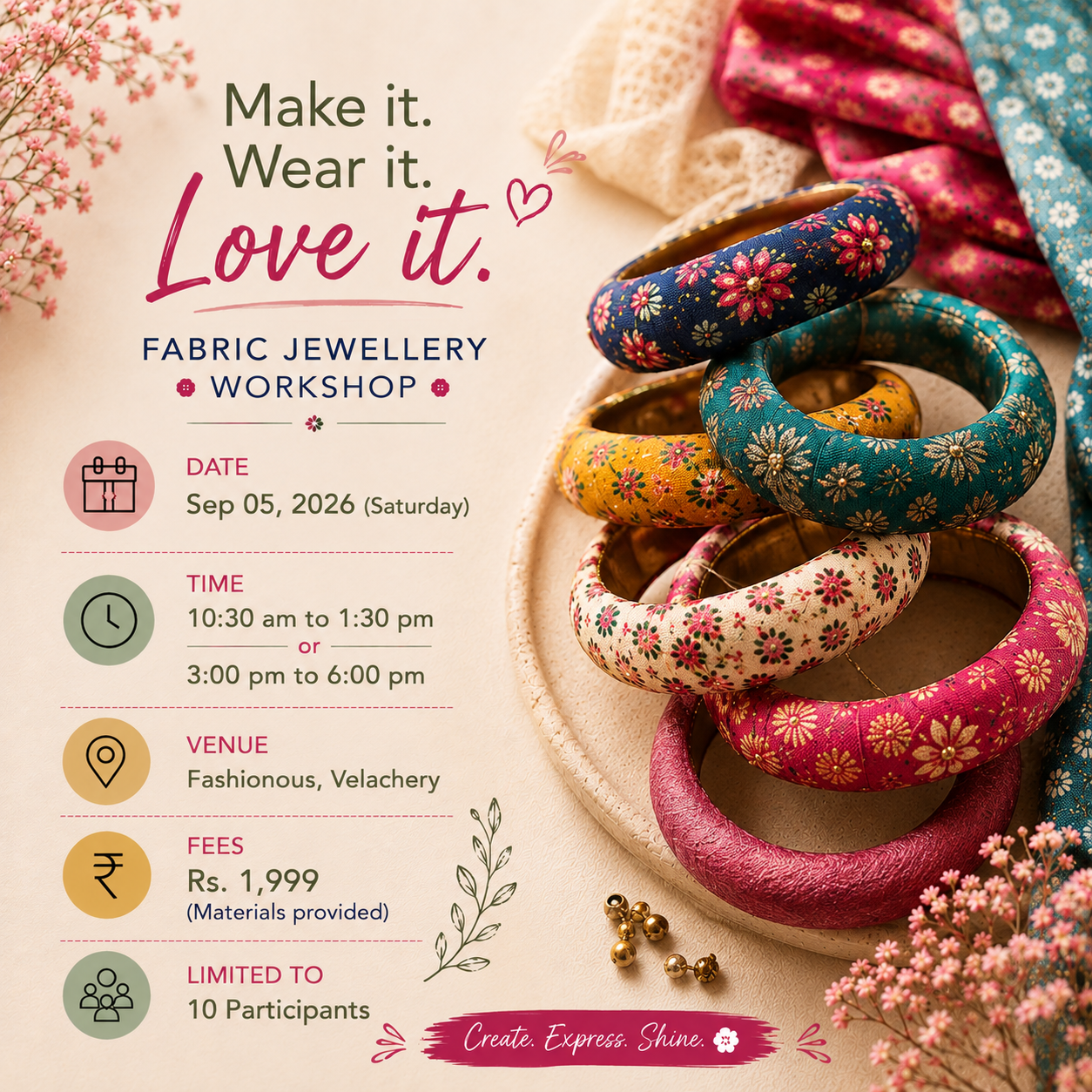 Fabric Jewellery Making Workshop