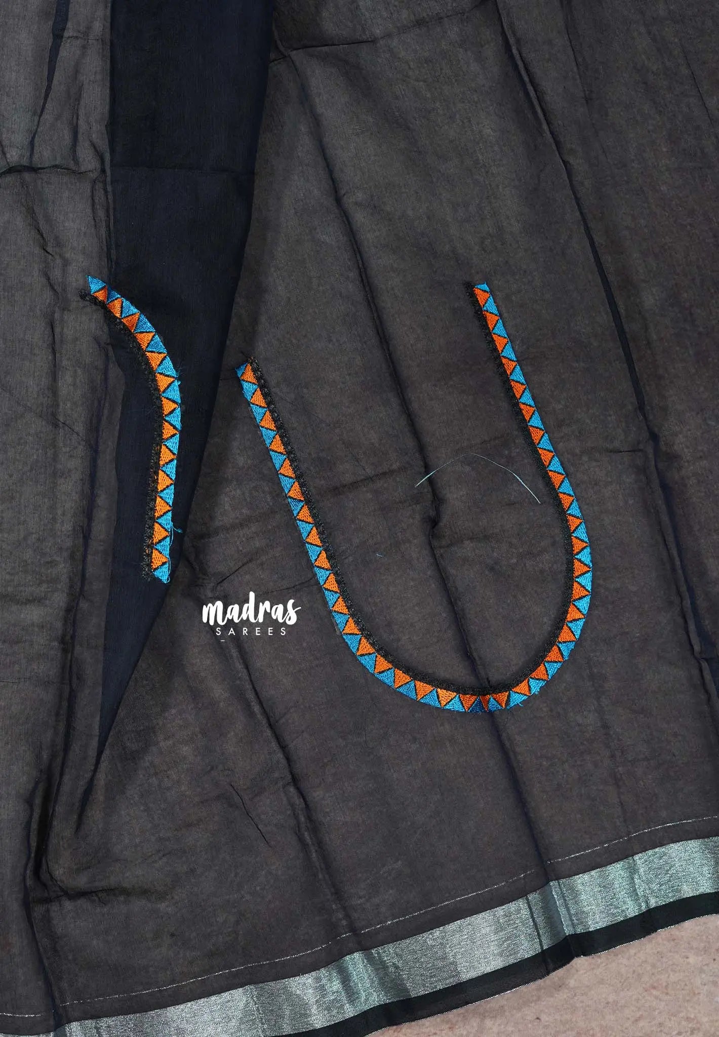 Midnight Blue - Fancy Cotton Saree with Village Folk Art Motif embroidery Blouse