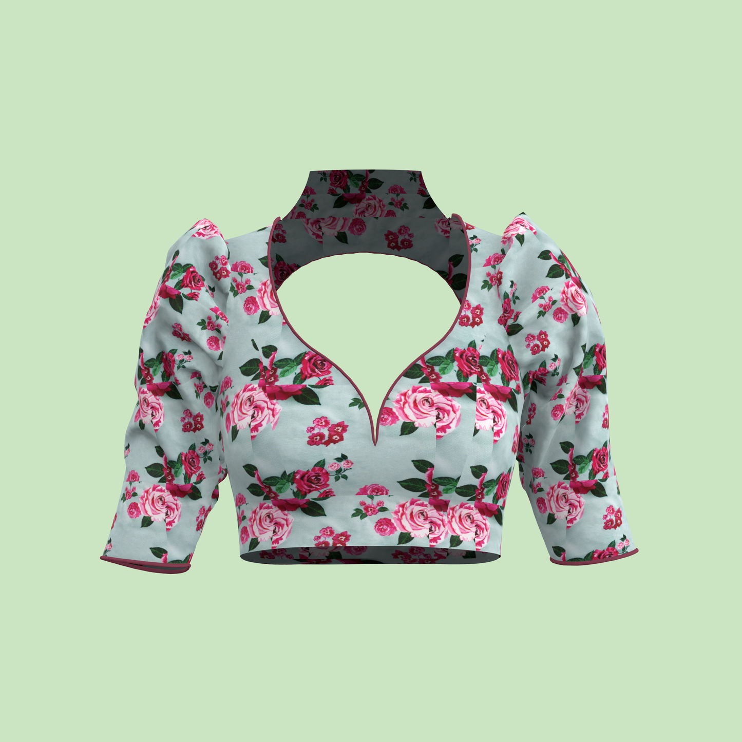 Floral Keyhole Mandarin Blouse-CBL068(Stitching Service)