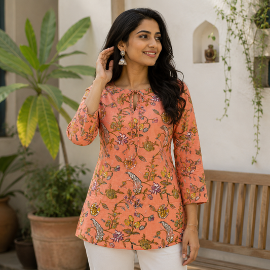 Floral Symphony Cotton Kurti | Fashionous