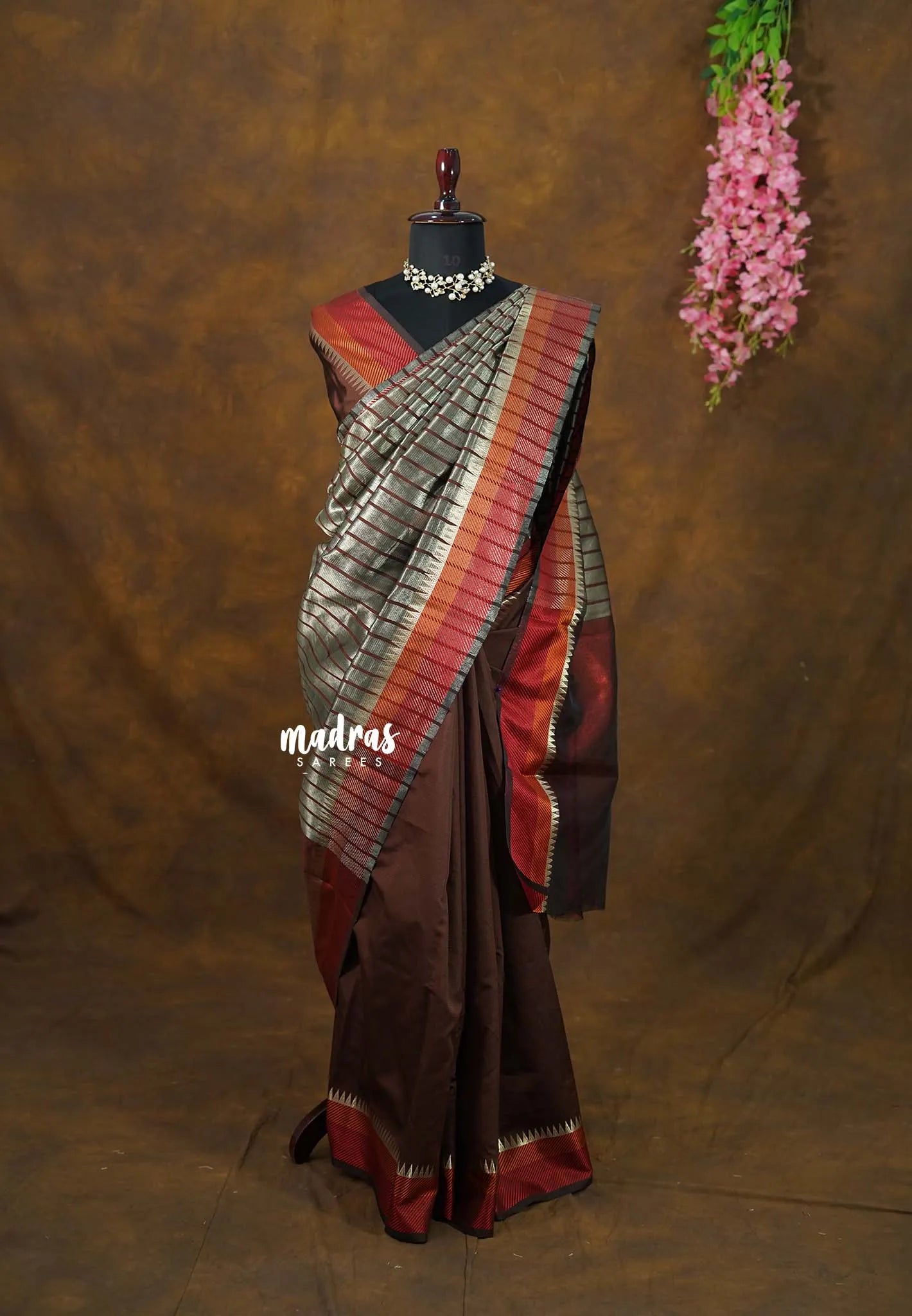 Taupe Grey and Brown - Half and Half Tissue Tansui Silk cotton Saree - Best for Night Reception | Birthday party