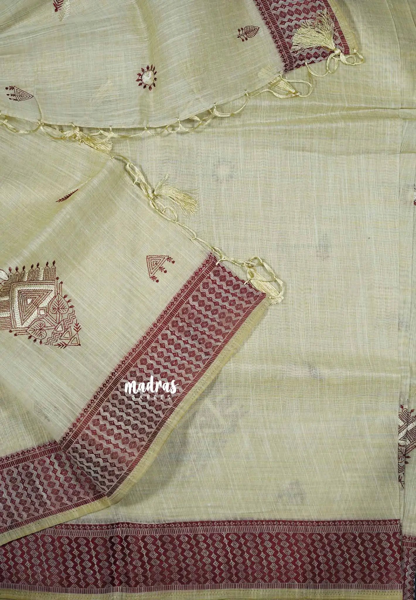 Design 2 - Halfwhite Haasini - Bamboo cotton silk Saree with warli embroidery