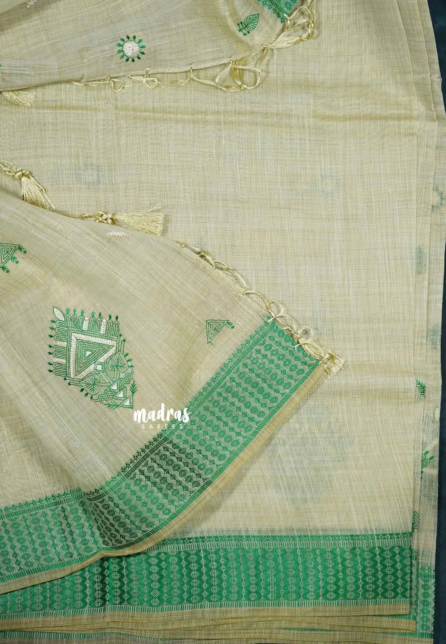 Design 2 - Halfwhite Haasini - Bamboo cotton silk Saree with warli embroidery