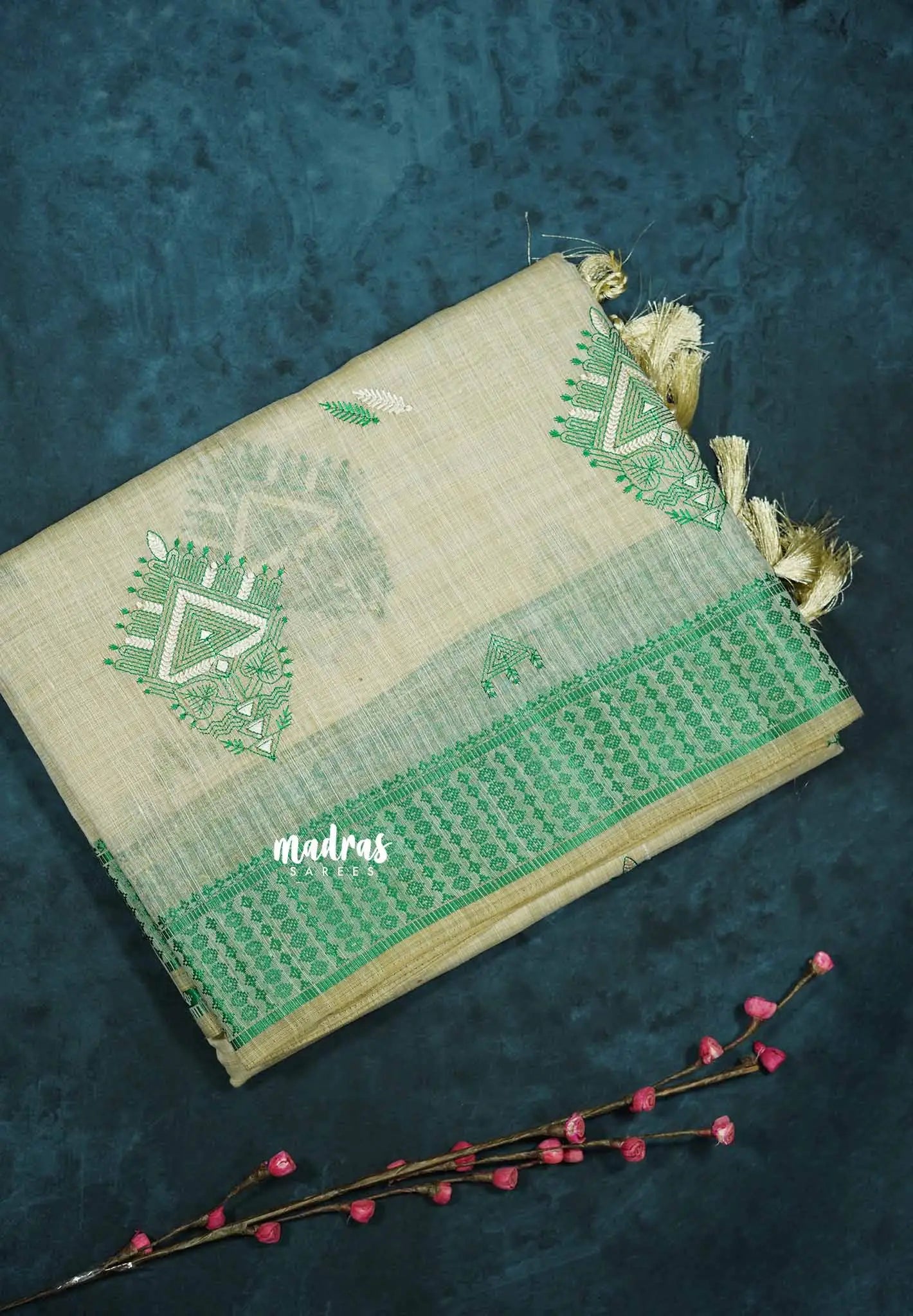 Design 2 - Halfwhite Haasini - Bamboo cotton silk Saree with warli embroidery